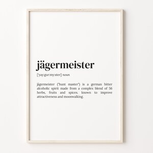 Impresión de definición de Jägermeister, cartel del diccionario, arte de la pared de la cita, arte amante del alcohol, regalo del amante del alcohol, regalo de Jagermeister, C17-250