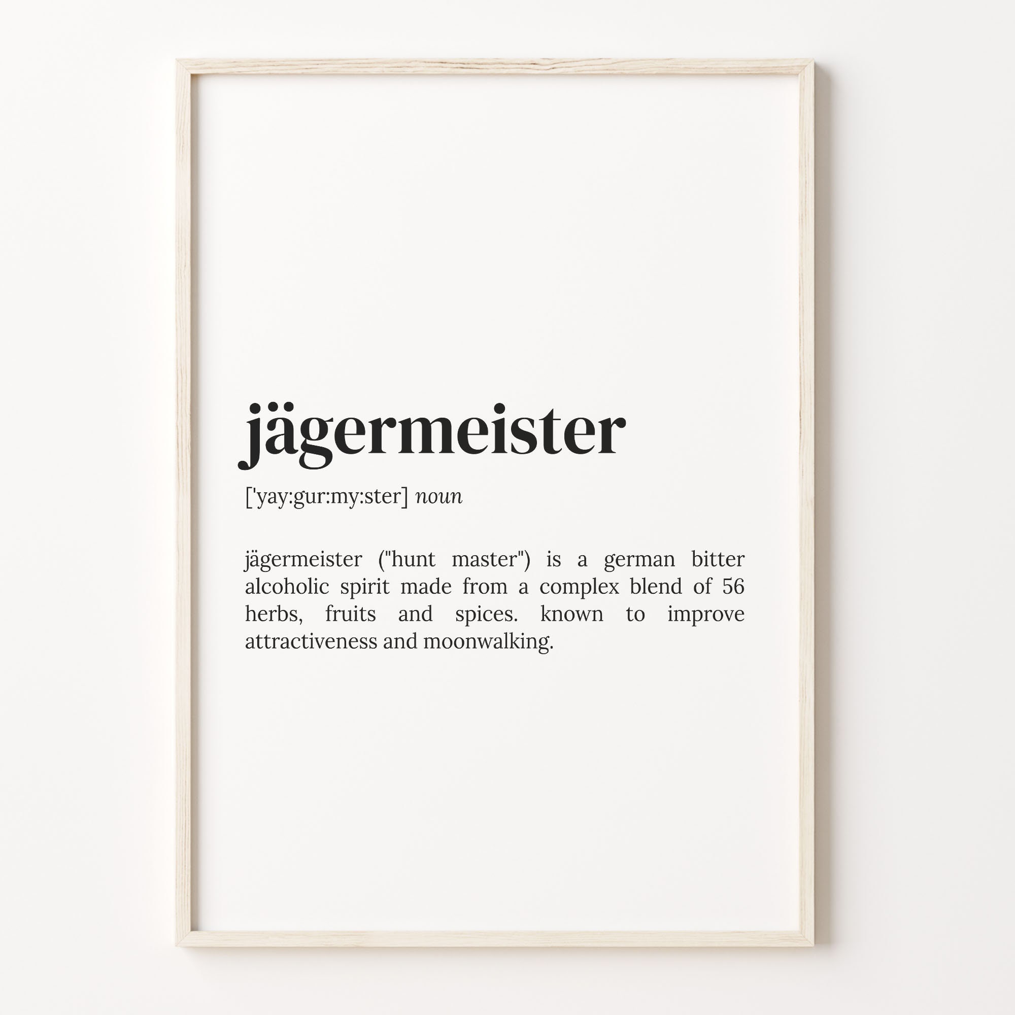 Jägermeister Definition Print, Dictionary Poster, Quote Wall Art