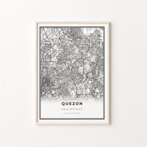 Quezon City Print, City Map Art Poster, Philippines, Wall Art Decor, Modern Black and White Style, Gifr For A Grandma, C13-766