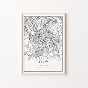 Delft Print, City Map Art Poster, Pays-Bas Nederland Holland, Wall Art Decor, Modern Black and White Style, Gift For A Boy, C13-775