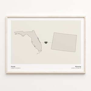Florida to Wyoming Print, Wyomingite Gift, Minimalistic State Connection Map Poster, Travel Wall Art, Expat Map, C21-1350