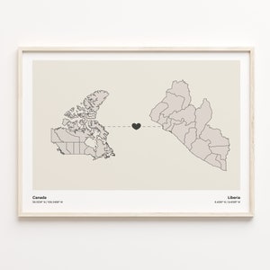 Canada to Liberia Print, Basotho Gift, Minimalistic Country Connection Map Poster, Travel Wall Art, Travel Abroad, C21-700