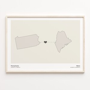 Impression Pennsylvanie au Maine, cadeau Mainer, affiche de carte minimaliste de connexion d'état, art mural de voyage, cadeau éloigné, C21-1424