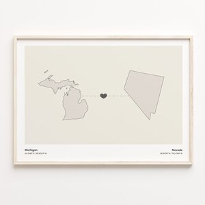 Impression du Michigan au Nevada, cadeau du Nevada, affiche de carte minimaliste de connexion d'état, art mural de voyage, déménagement à l'étranger, C21-1696