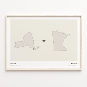 New York nach Minnesota Druck, Minnesota Geschenk, Minimalistische Verbindung Map Poster, Reise-Wand-Kunst, kulturelle Wurzelkarte, C21-1374