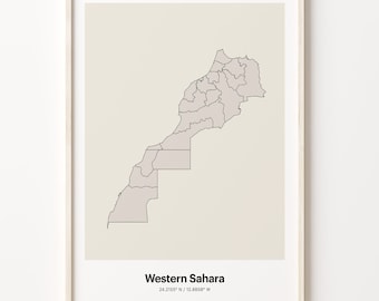 Western Sahara Map Print: Minimalist Line Art Poster
