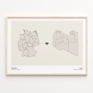 Germany Libya Map Print: Minimalist Country Connection Art