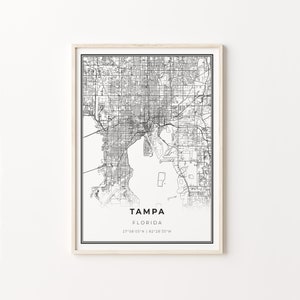 Tampa Print, City Map Art Poster, Florida FL USA, Wall Art Decor, Moderne Zwart-Wit Stijl, Gifr voor een nieuw huis, C13-210