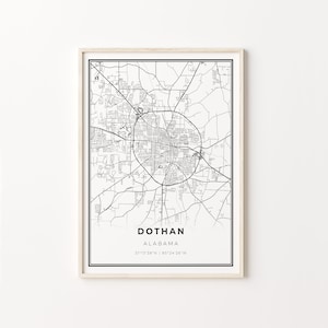 Dothan Print, City Map Kunst Poster, Alabama AL USA, Wand Kunst Dekor, Schwarz Weiß Stil, Büro Drucke, C13-342