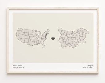 USA Bulgaria Map Print: Minimalist Country Connection Art