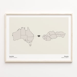 Australia to Slovakia Print, Singaporean Gift, Minimalistic Country Connection Map Poster, Travel Wall Art, Study Abroad Gift, C21-959