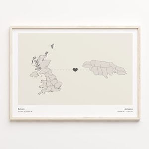 Britain to Jamaika Print, Jamaika Geschenk, Minimalistisches Land Verbindung Poster, Vereinigtes Königreich Kunst, internationale Liebe, C21-289