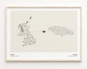 Britain Jamaica Map Print: Minimalist Country Connection Art