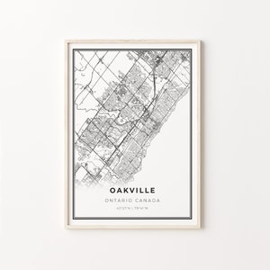 Oakville Print, City Map Art Poster, Ontario ON Canada, Wall Art Decor, Moderne Zwart-Wit Stijl, Gifr voor een oma, C13-481