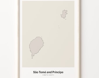 São Tomé and Príncipe Map Print: Minimalist Line Art Poster