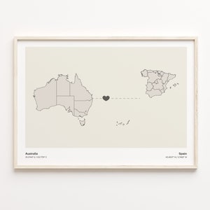 Australien / Spanien Druck, Südkoreanisches Geschenk, Minimalistische Landkarte Poster, Reise Wandkunst, Leben im Ausland Geschenk, C21-965