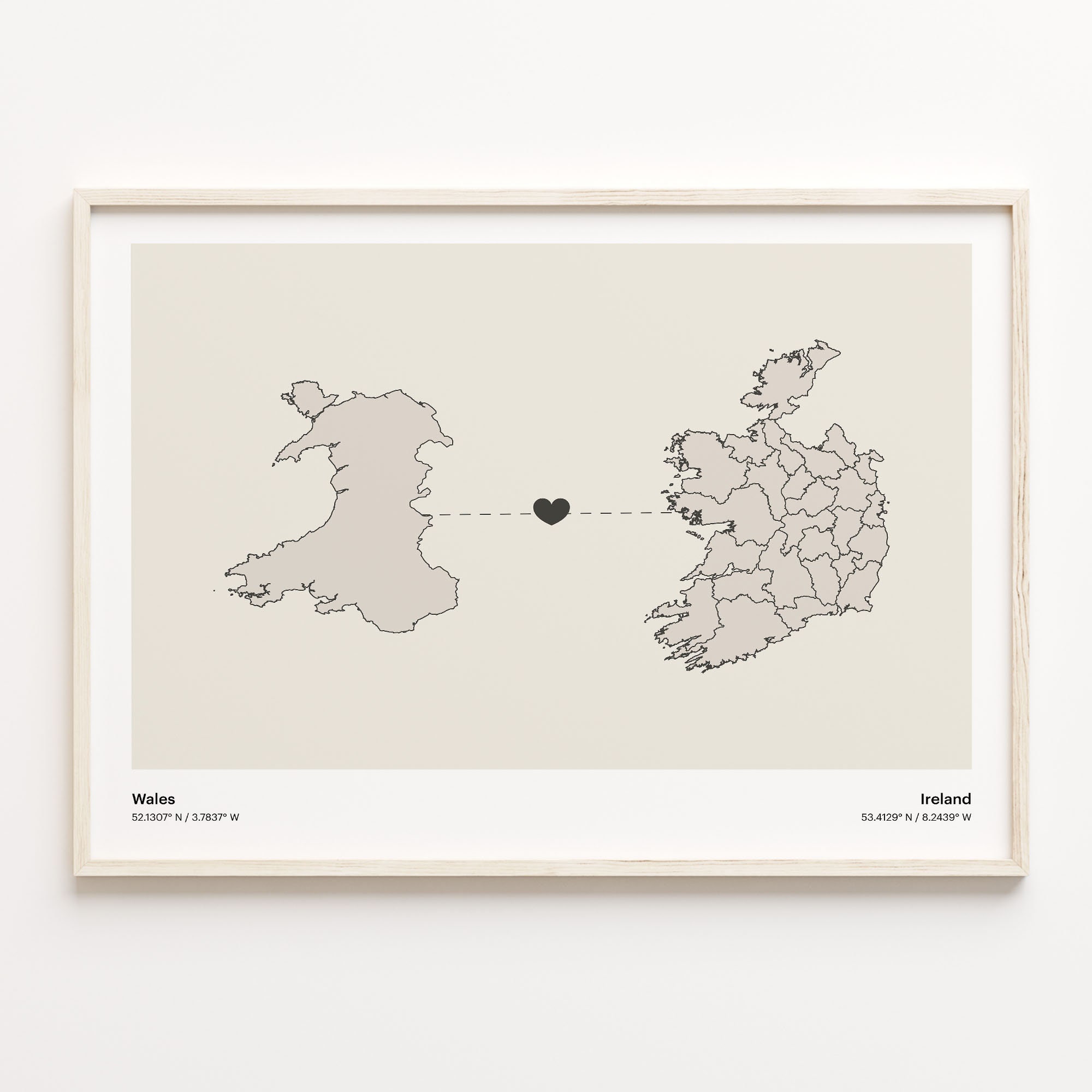 Wales to Ireland Print, Irish Gift, Minimalistic Connection Map Poster, Travel Wall Art, New Home Gift, C21-1727
