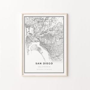 San Diego Print, City Map Art Poster, California CA USA, Wall Art Decor, Modern Black and White Style, Bedroom Wall Decor, C13-92