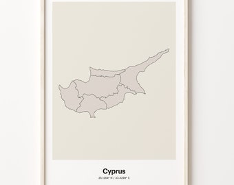 Cyprus Map Print: Minimalist Line Art, Neutral Home Decor