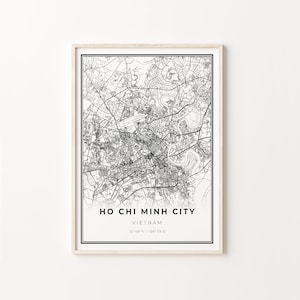 Impressão da cidade de Ho Chi Minh, pôster de arte do mapa da cidade, Vietnã, decoração de arte de parede, estilo moderno em preto e branco, pôster de arte, C13-572