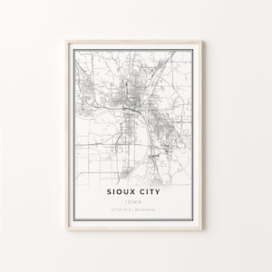 Sioux City Print, City Map Art Poster, Iowa IA USA, Wall Art Decor, Modern Black and White Style, Hometown Map, C13-33