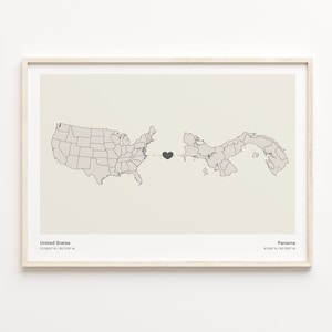 United States to Panama Print, Panamanian Gift, Minimalistic Country Connection Map Poster, USA Wall Art, Farewell Map, C21-141