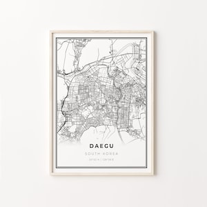 Daegu City Map Art Print: Modern Black and White Wall Decor