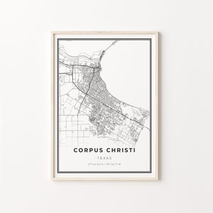 Corpus Christi Print, City Map Art Poster, Texas TX USA, Wall Art Decor, Modern Black and White Style, Gifts For Mom, C13-324