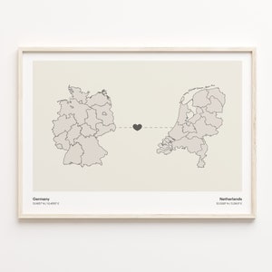 Impression Allemagne vers Pays-Bas, cadeau népalais, affiche de carte minimaliste de connexion pays, art mural voyage, cadeau amour lointain, C21-527