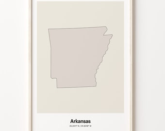 Arkansas Map Print: Minimalist Line Art, Arkansan Gift