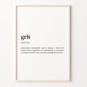 Grit Definition Print, Dictionary Poster, Quote Wall Art, Grit Print, Grit Quote Gift, Motivational Gift, Gift For Men, C17-201