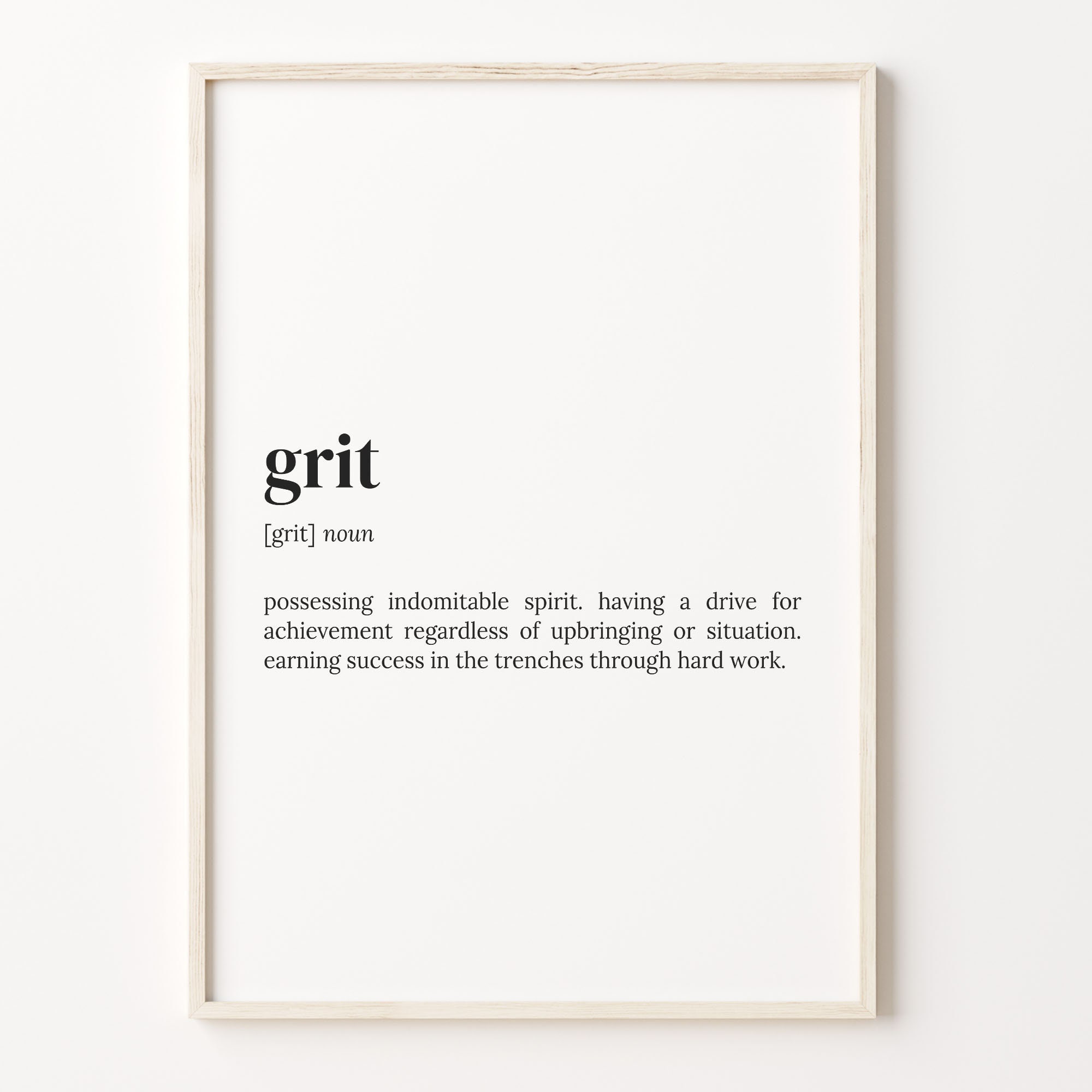Grit Definition Print, Dictionary Poster, Quote Wall Art, Grit Print