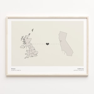 Britain to California Print, Kalifornien Karte, minimalistische Verbindung, US Karte, Reise Geschenk, C21-1733