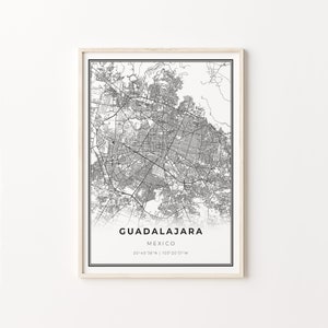 Guadalajara Print, City Map Art Poster, Mexico, Wall Art Decor, Modern Black and White Style, Office Manager Gift, C13-927