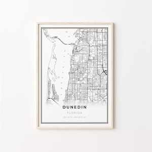 Dunedin Print, City Map Art Poster, Florida FL USA, Wall Art Decor, Moderne Zwart-Wit Stijl, Eetkamer Ideeën, C13-138