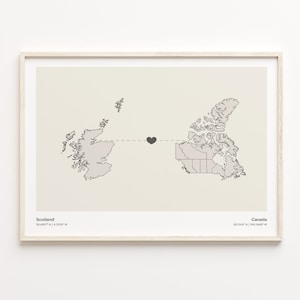 Scotland to Canada Print, Kanadisches Geschenk, Minimalistische Verbindung Karte Poster, Reise Wandkunst, Faraway Liebe Karte, C21-1716