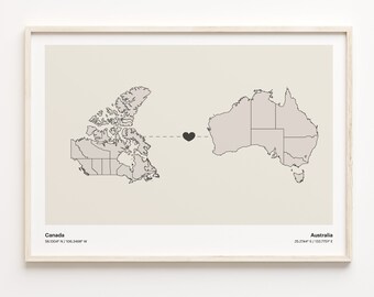 Canada Australia Map Print: Minimalist Country Connection Art