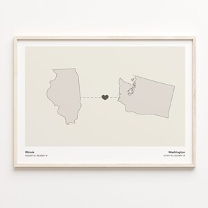 Illinois to Washington Print, Washingtonian Gift, Minimalistic State Connection Map Poster, Travel Wall Art, Home Abroad Map, C21-1503