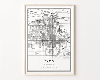 Yuma Arizona City Map Art Print: Modern Black and White Wall Decor