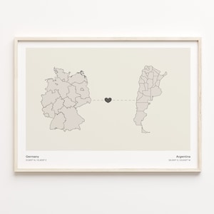 Germany to Argentina Print, Argentine Gift, Minimalistic Country Connection Map Poster, Travel Wall Art, Travel Abroad Gift, C21-404