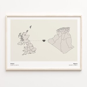 Großbritannien Algerien Druck, Algerisches Geschenk, Minimalistisches Land Verbindung Poster, Vereinigtes Königreich Kunst, Fern, C21-202