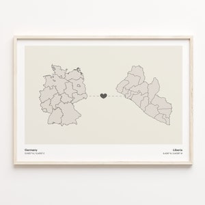 Germany to Liberia Print, Basotho Gift, Minimalistic Country Connection Map Poster, Travel Wall Art, Long Distance Map, C21-501