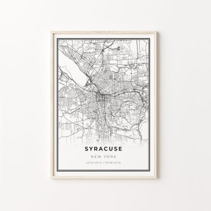 Syracuse Print, Stadt Karte Kunst Poster, New York NY USA, Wand Kunst Dekor, Modern Schwarz Weiß Stil, Geschenk Für Mann, C13-187