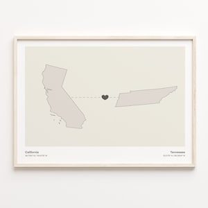 California to Tennessee Print, Tennessee Geschenk, Minimalistische US Bundesstaat Verbindungskarte Poster, Reise Wandkunst, Reisegeschenk, C21-1238