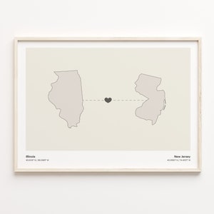 Illinois to New Jersey Print, New Jerseyan Gift, Minimalistic State Connection Map Poster, Travel Wall Art, Moving Abroad, C21-1486