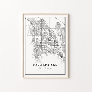Palm Springs Print, City Map Art Poster, California CA USA, Wall Art Decor, Modern Black and White Style, Livingroom Gifts, C13-84