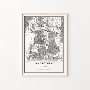 Khartoum Print, City Map Art Poster, Nile River Sudan, Wall Art Decor, Modern Black and White Style, Gift For A New House, C13-496