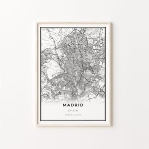 Madrid Print, Stadt Karte Kunst Poster, Spanien, Wand Kunst Dekor, Modern Schwarz Weiß Stil, Going Away Geschenk, C13-885