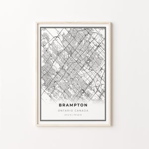 Brampton Print, City Map Art Poster, Ontario ON Canada, Wall Art Decor, Modern Black and White Style, Livingroom Gifts, C13-706