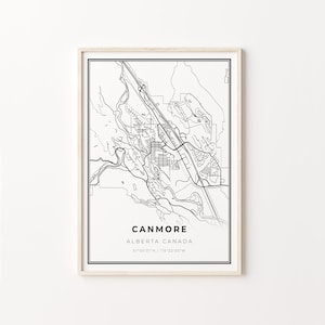 Canmore Print, City Map Art Poster, Alberta AB Canada, Wall Art Decor, Modern Black and White Style, Gift For The Boss, C13-527